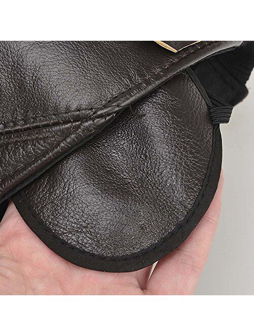 acdiac Men Cowhide hat Winter Warm Outdoor Protect Ear Real Leather Adjustable Baseball Cap