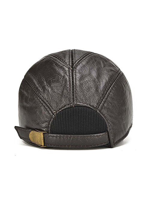 acdiac Men Cowhide hat Winter Warm Outdoor Protect Ear Real Leather Adjustable Baseball Cap