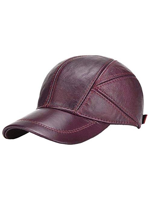 acdiac Men Cowhide hat Winter Warm Outdoor Protect Ear Real Leather Adjustable Baseball Cap