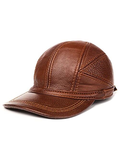 acdiac Men Cowhide hat Winter Warm Outdoor Protect Ear Real Leather Adjustable Baseball Cap