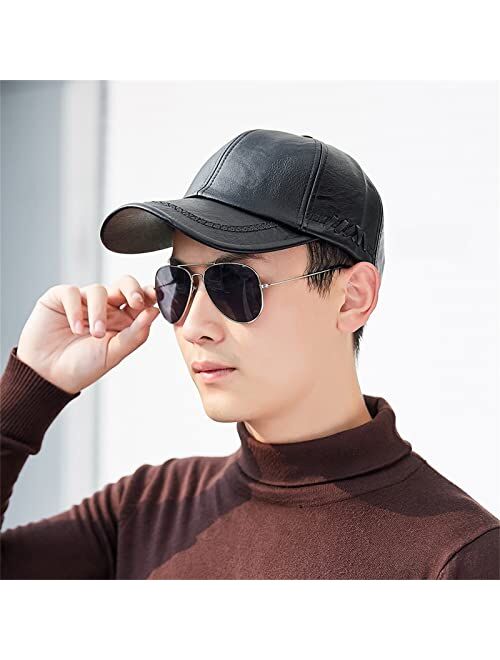 Max5 Adjustable Men's Baseball Cap Golf Cap Dad Hat Cowhide Leather Hunting Hat for Fall Winter Outdoor Sports Hat