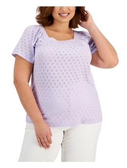 Style & Co Plus Size Cotton Eyelet Knit Top