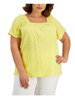 Style & Co Plus Size Cotton Eyelet Knit Top