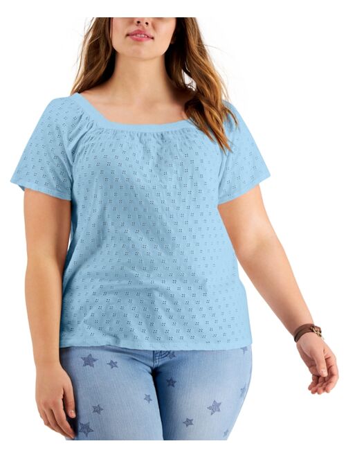 Style & Co Plus Size Cotton Eyelet Knit Top