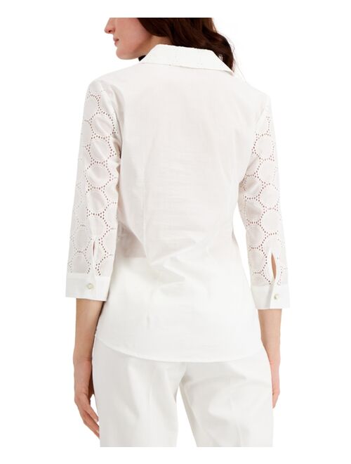 Anne Klein Eyelet Point Collar Button-Down Shirt