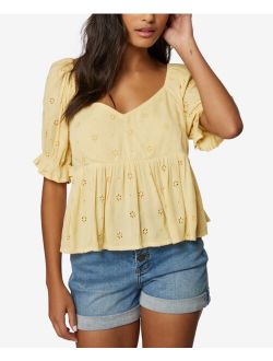 Juniors' Puff Sleeve Isabel Eyelet Top