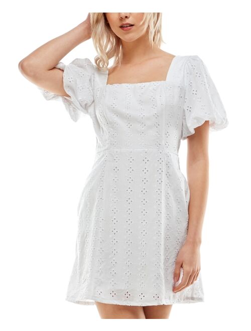 Crystal Doll Juniors' Eyelet Puff-Sleeve Dress