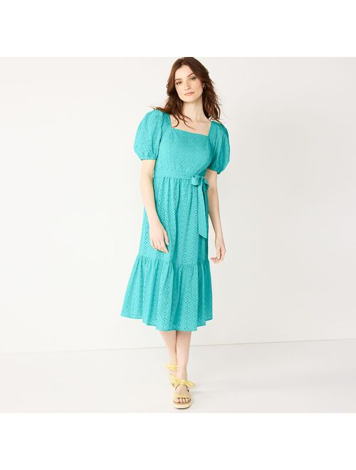 Women's DRAPER JAMES RSVP™ Eyelet Square neck Midi Dress