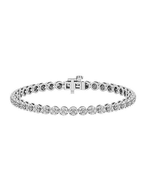 1.00 Carat Real Diamond U Cup Round Tennis Bracelet (J, I3) Prong Set Rhodium Flash Plated Over Sterling Silver Wedding Fashion Jewelry for Women| by La4ve Diamonds (Whit