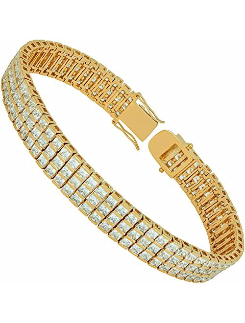 LIFETIME JEWELRY Princess Cut Cubic Zirconia Classic Tennis Bracelet 24k Gold Plated