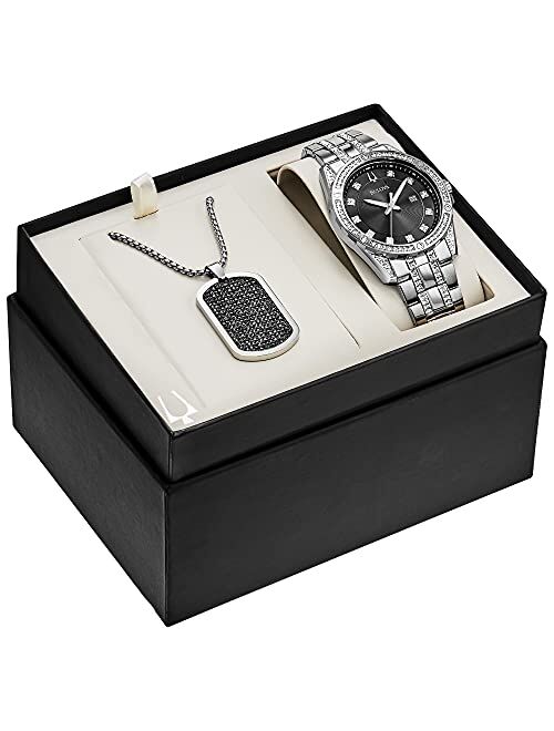 Bulova Box Set Quartz Calendar Men's 96K104 Watch, Stainless Steel Crystal, Silver-Tone