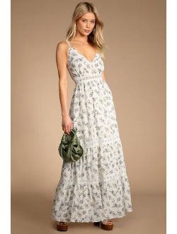 Fond of Frolicking White Floral Print Seersucker Maxi Dress