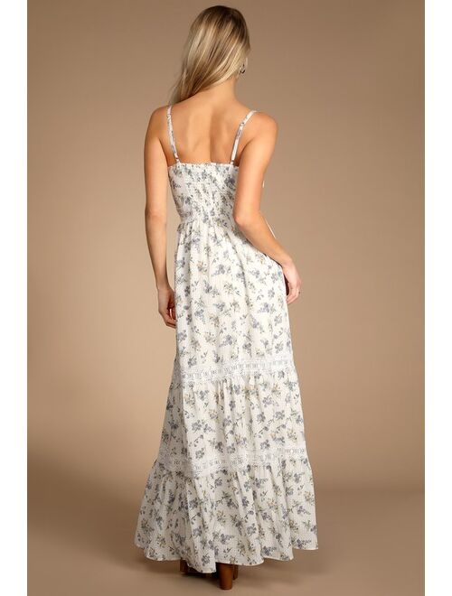 Lulus Fond of Frolicking White Floral Print Seersucker Maxi Dress