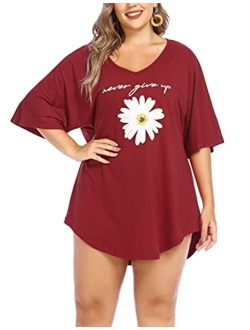 IN'VOLAND Women Plus Size Swimwear Baggy T-Shirts V Neck Letters Print Swimwear Bikini Beach Cover up