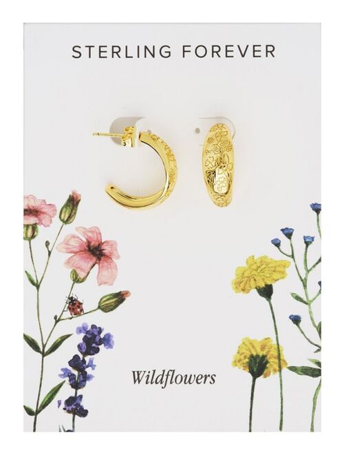 Sterling Forever Women's Engraved Flower Hoop Earrings