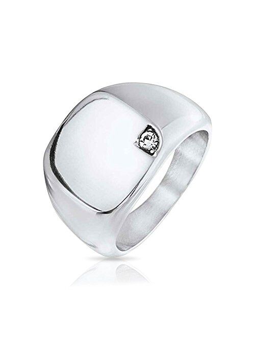 Bling Jewelry Personalized Men's Cubic Zirconia CZ Accent Engrave Monogram Initial Statement Square Signet Ring for Men Silver Tone Stainless Steel