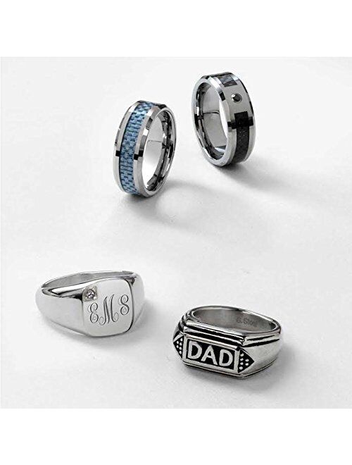 Bling Jewelry Personalized Men's Cubic Zirconia CZ Accent Engrave Monogram Initial Statement Square Signet Ring for Men Silver Tone Stainless Steel