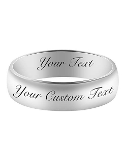 Fanery Sue 4MM/6MM Stainless Steel Personalized Band Ring Custom Engraved Name Domed Top Promise Ring Wedding Band for Men Women