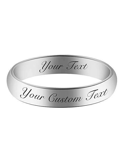 Fanery Sue 4MM/6MM Stainless Steel Personalized Band Ring Custom Engraved Name Domed Top Promise Ring Wedding Band for Men Women