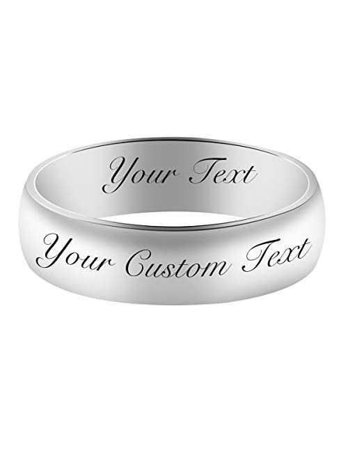 Fanery Sue 4MM/6MM Stainless Steel Personalized Band Ring Custom Engraved Name Domed Top Promise Ring Wedding Band for Men Women