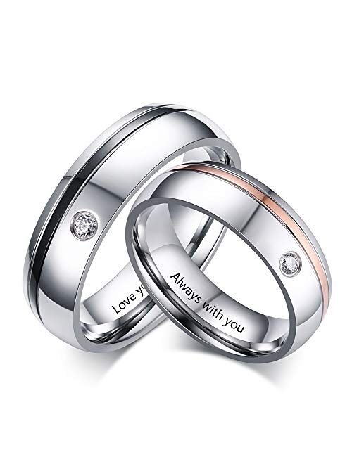 Molywoo Personalized Couple Rings for Him and Her Sets Stainless Steel Rings for Men and Women Promise Wedding Ring Set for Couples Mens Womens Ring