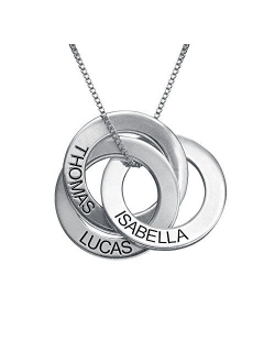 MyNameNecklace - Personalized Engraved Russian 3 Ring Necklace for Woman - Custom Inscribed Intertwined Disc Pendant with Names - Jewelry for Women, Mom - Gift for Mother