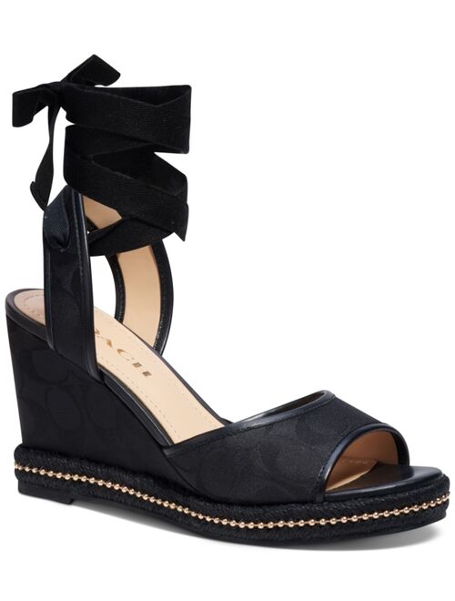 COACH Women's Page Signature Ankle-Tie Wedge Sandals