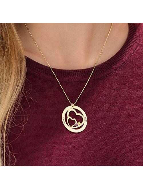 MyNameNecklace - Personalized Heart in Heart Birthstone Necklace in Sterling Silver – Engraved Pendant - Customized Jewelry - Gift for Women, Mom, Grandrma – Gifts for Ch