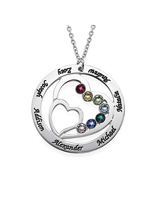 MyNameNecklace - Personalized Heart in Heart Birthstone Necklace in Sterling Silver – Engraved Pendant - Customized Jewelry - Gift for Women, Mom, Grandrma – Gifts for Ch