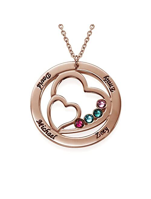 MyNameNecklace - Personalized Heart in Heart Birthstone Necklace in Sterling Silver – Engraved Pendant - Customized Jewelry - Gift for Women, Mom, Grandrma – Gifts for Ch