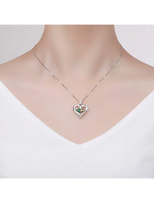 Missnity 925 Sterling Silver Personalized 2 Heart Simulated Birthstone Engraved Names Necklace for Women Mother Pendant Jewelry