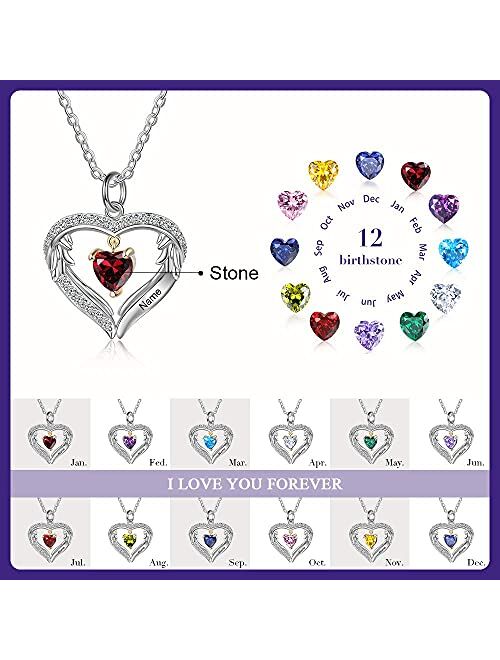 Glamcarat Personalized sterling silver pendant necklace with birthstone and name mothers jewelry heart shaped necklace for her birthstone necklace