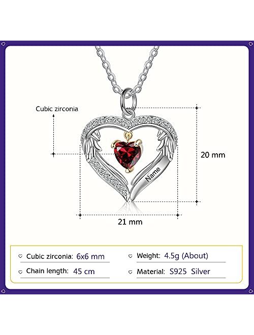 Glamcarat Personalized sterling silver pendant necklace with birthstone and name mothers jewelry heart shaped necklace for her birthstone necklace