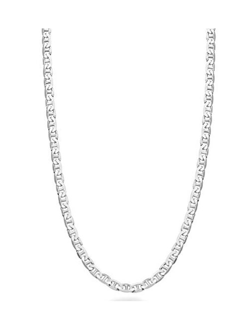 MiaBella Solid 925 Sterling Silver Italian 3mm Diamond-Cut Solid Flat Mariner Link Chain Necklace for Women Men, Made in Italy