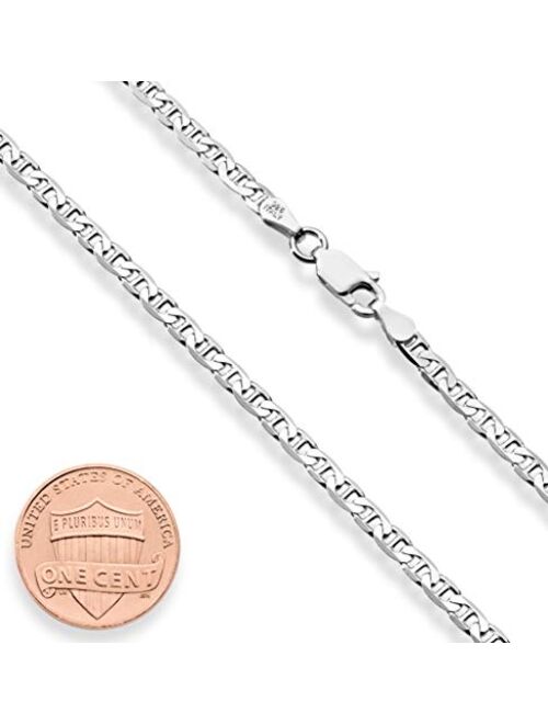 MiaBella Solid 925 Sterling Silver Italian 3mm Diamond-Cut Solid Flat Mariner Link Chain Necklace for Women Men, Made in Italy