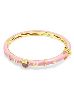 Jewelry for Girls Pink Minnie Mouse Bangle Bracelet, Yellow Gold Plated, Glitter Accent, 2.5"