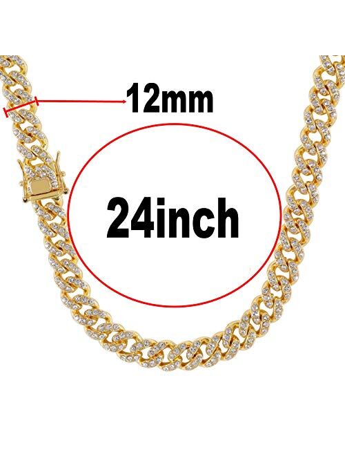 Putouzip Men's 12MM 14MM 20MM Chains 18K Gold Plated CZ Fully Iced-Out Miami Cuban Necklace Bracelet Set