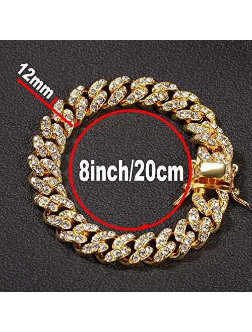 Putouzip Men's 12MM 14MM 20MM Chains 18K Gold Plated CZ Fully Iced-Out Miami Cuban Necklace Bracelet Set