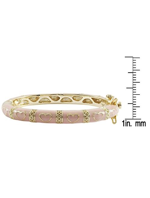 Ivy and Max Gold Finish Pink Enamel Hearts Girls Bangle Bracelet