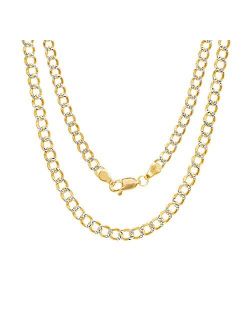 Nuragold 10k Yellow Gold 3.5mm Cuban Chain Curb Link Diamond Cut Pave Two Tone Pendant Necklace, Mens Womens Lobster Clasp 16" 18" 20" 22" 24" 26" 28" 30"