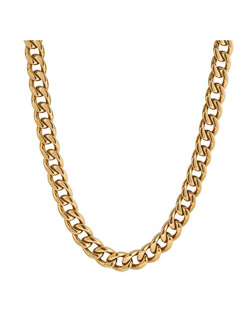 Krkc&Co Keep Real Keep Champion KRKC&CO 6/9/12mm Miami Cuban Link Chain for Men, 18K Gold Plated Stainless Steel Anti-Tarnish Anti-Allergies Hip Hop Rapper Chain Necklace