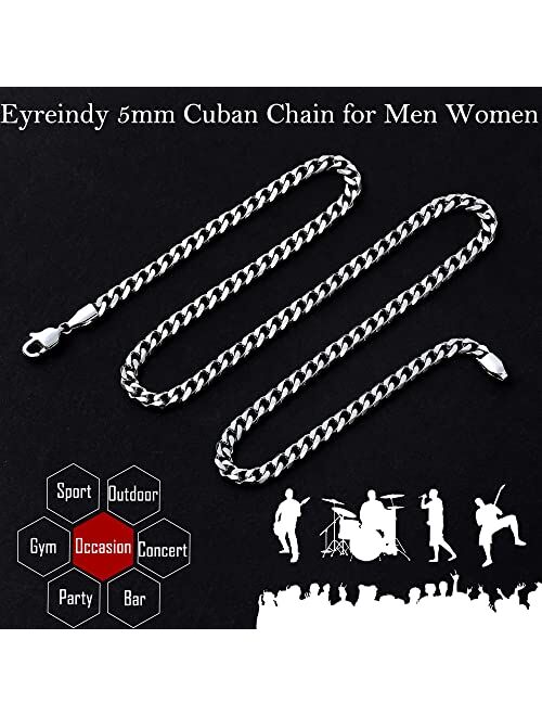 Eyreindy 5mm Silver Colored Chain for Men, Diamond Cut Cuban Chain Necklace for Men Women, Miami Stainless Steel Mens Chain 18, 20, 22, 24, 26 Inch