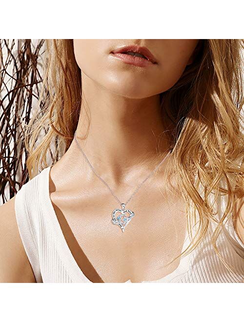 Distance Heart Necklace for Women 925 Sterling Silver Moon Star Necklace Engraved I Love You to The Moon and Back Valentine's Necklaces for Girlfriend