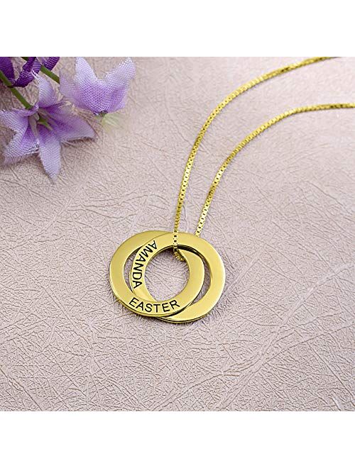 Getname Necklace 2 Russian Ring Name Necklace Personalized Sterling Silver Two Circles Pendant Custom Engraved Any Name Jewelry Gift for Special Day Gold/Rose Gold/Silver