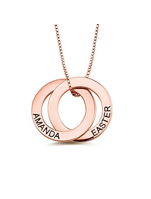 Getname Necklace 2 Russian Ring Name Necklace Personalized Sterling Silver Two Circles Pendant Custom Engraved Any Name Jewelry Gift for Special Day Gold/Rose Gold/Silver