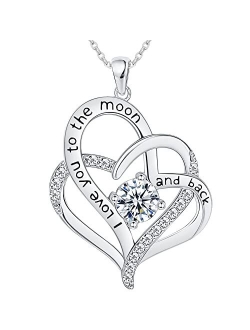 NEWNOVE Mothers Day Gifts for Mom, Double Heart Necklaces for Women, 925 Sterling Silver I Love You Necklace, Romantic Gift from Daughter Son,Mother's Day Valentine's Day