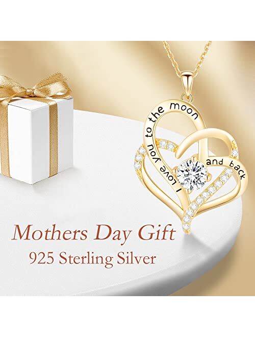 NEWNOVE Mothers Day Gifts for Mom, Double Heart Necklaces for Women, 925 Sterling Silver I Love You Necklace, Romantic Gift from Daughter Son,Mother's Day Valentine's Day