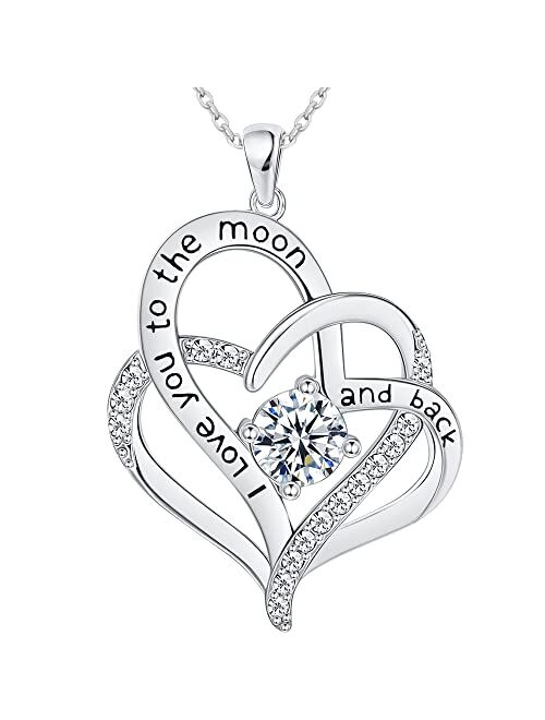 NEWNOVE Mothers Day Gifts for Mom, Double Heart Necklaces for Women, 925 Sterling Silver I Love You Necklace, Romantic Gift from Daughter Son,Mother's Day Valentine's Day