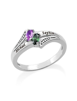 MyNameNecklace Personalized Couples Promise Ring - Engraved with Names and Birthstone Gemstones