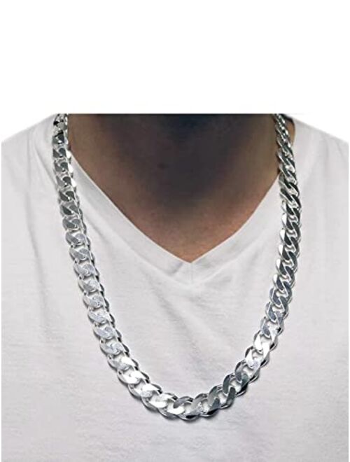 Generic 925 Sterling STEEL WITH Silver polished 12mm Cuban Link Curb Chain Necklace for Men extra thick necklace 22. 24. 26 inch (Sterling Silver polished 26)